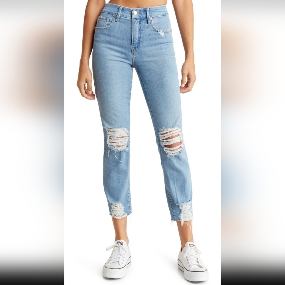 NWT -Good American, Good Classic, Distressed Indigo 334, Size‎ 8/29